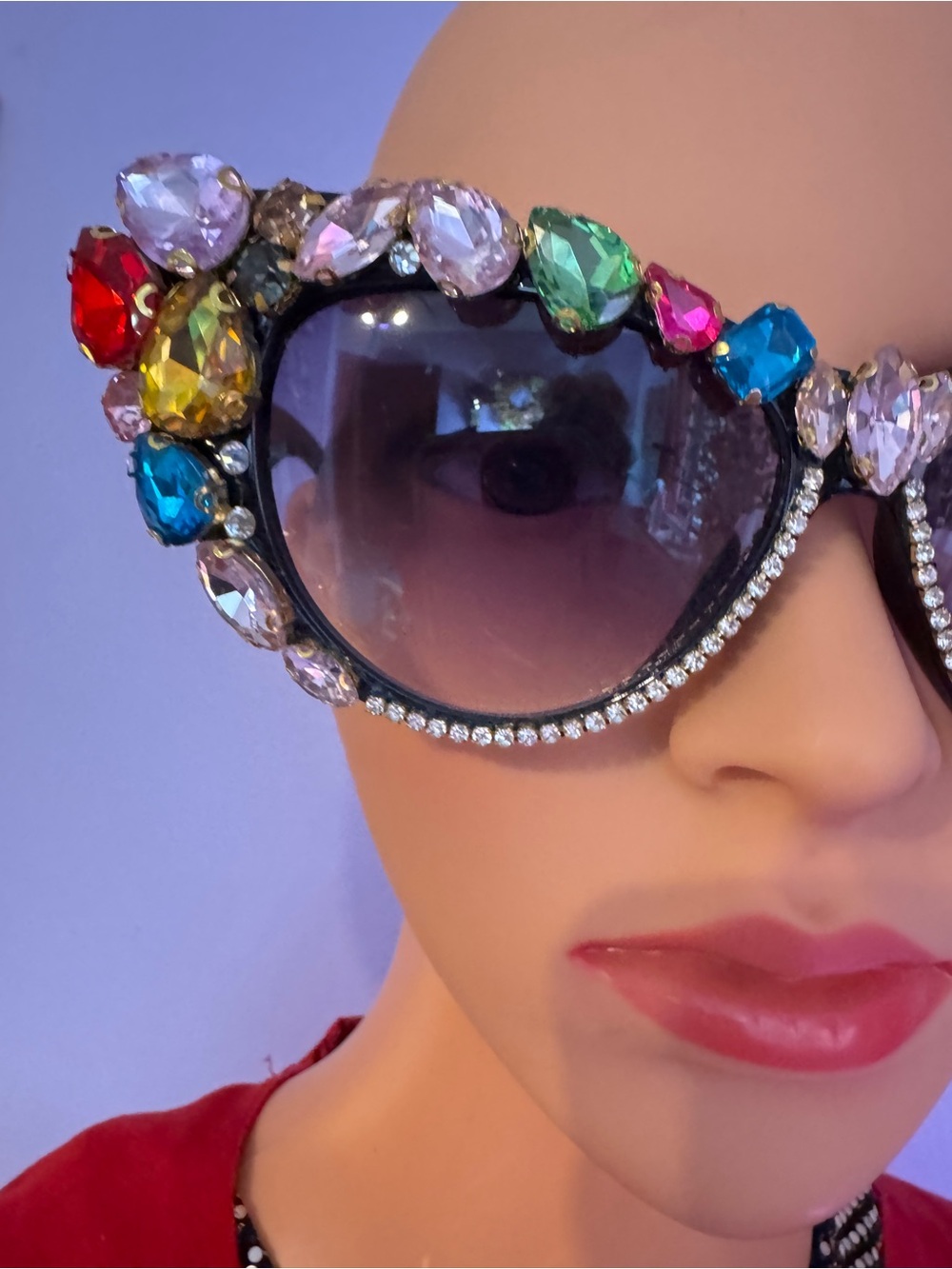 Bold Multicolor Crystal Embellished Cat Eye Sunglasses - Picture 3 of 7